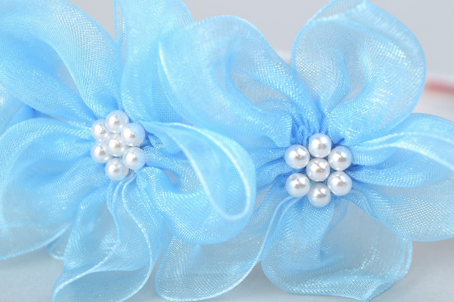 Handmade blue organza flower headband photo 3