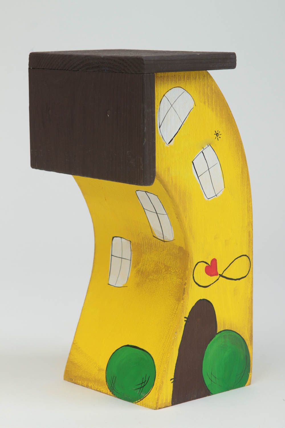 Maisonnette en bois fait main Petite statuette peinte jaune Déco intérieur photo 2