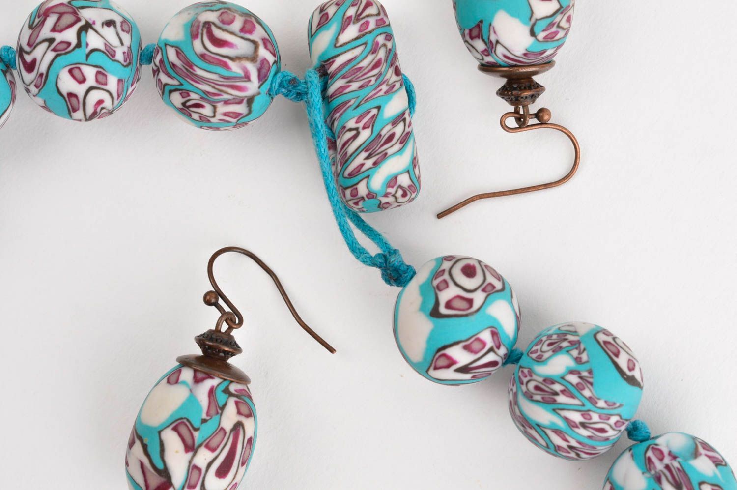 Handmade polymer clay jewelry plastic necklace long earrings for women photo 5