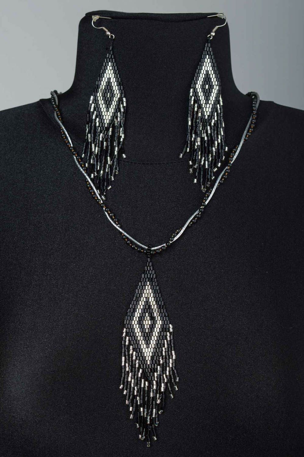 Unusual handmade beaded earrings beaded necklace seed beads designer jewelry set photo 5