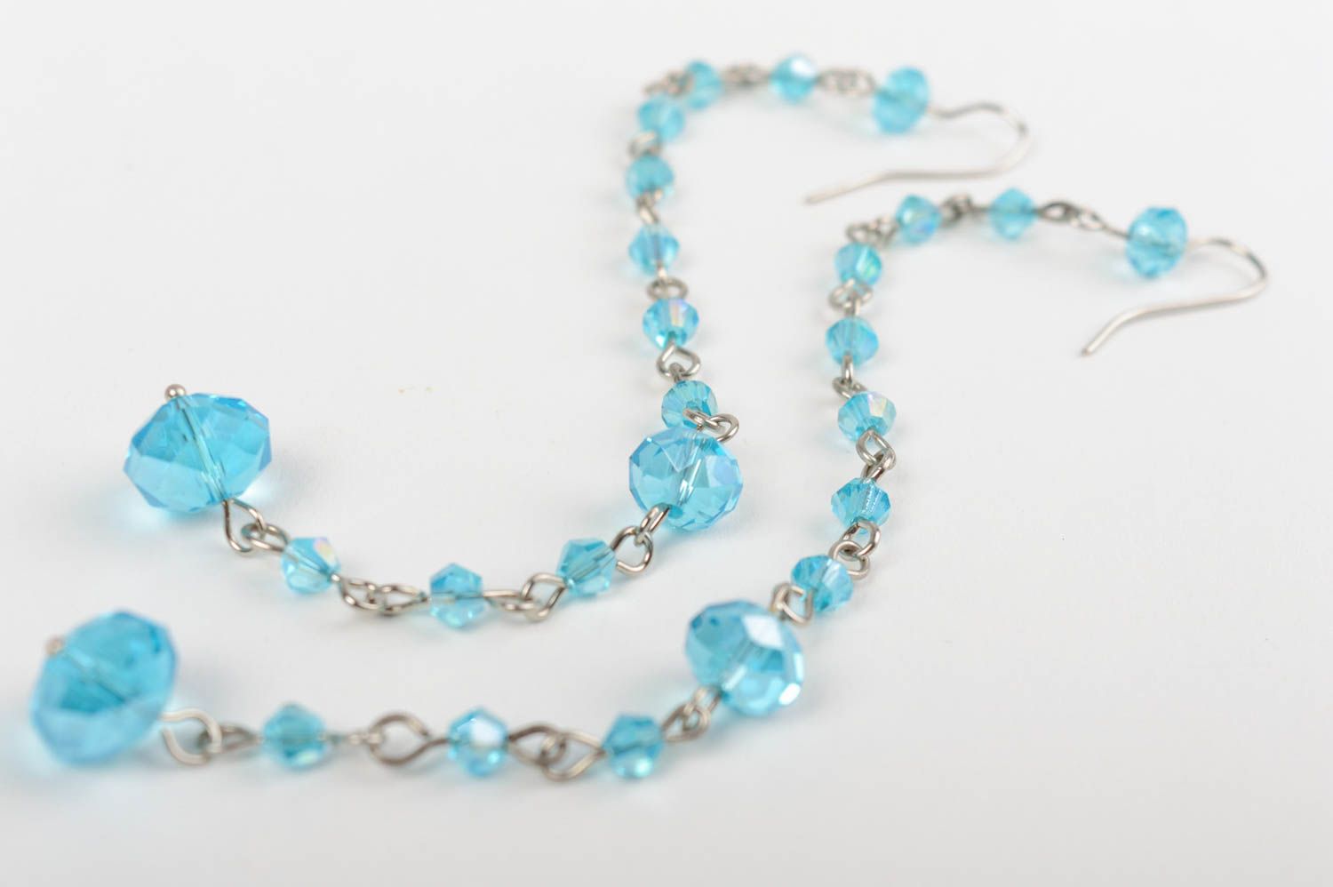 Handmade light blue dangle earrings with Czech crystal beads for ladies photo 2
