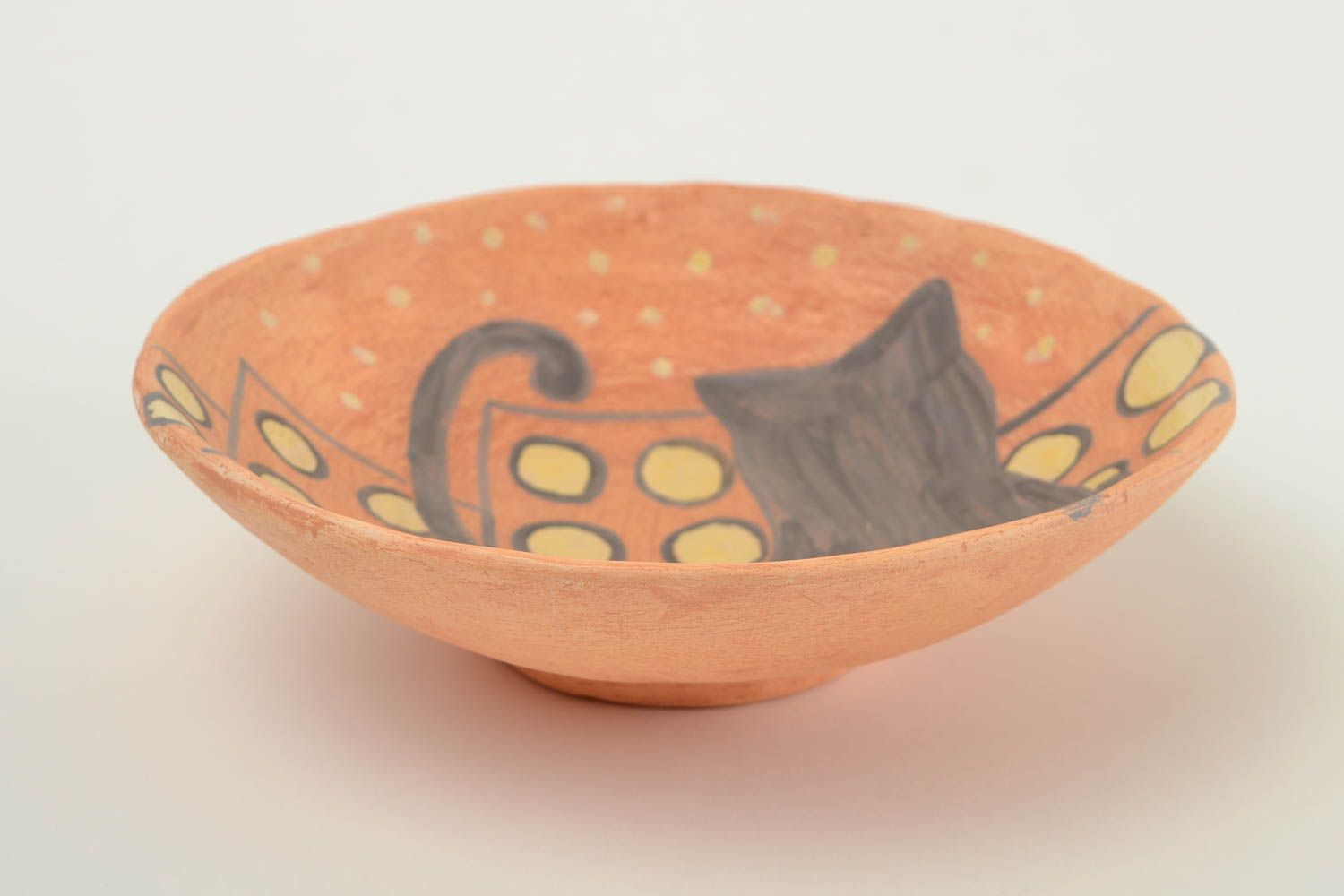 Керамическая тарелка ручной работы глиняная посуда расписная тарелка Кот фото 4