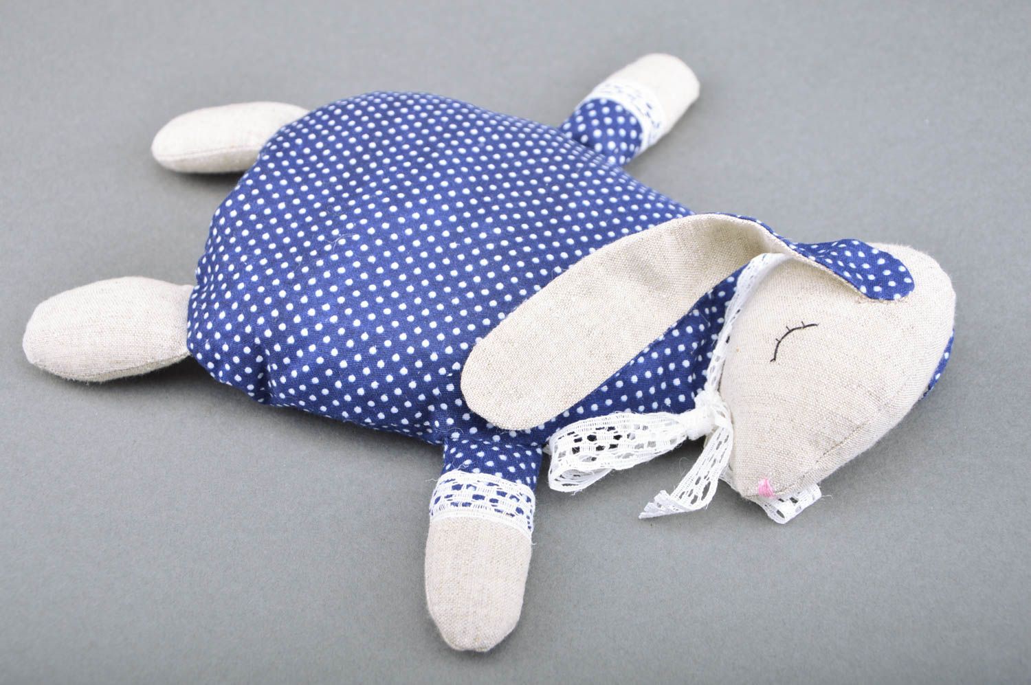 Handmade blue warmer toy with cherry pits cute bunny present for little baby photo 5