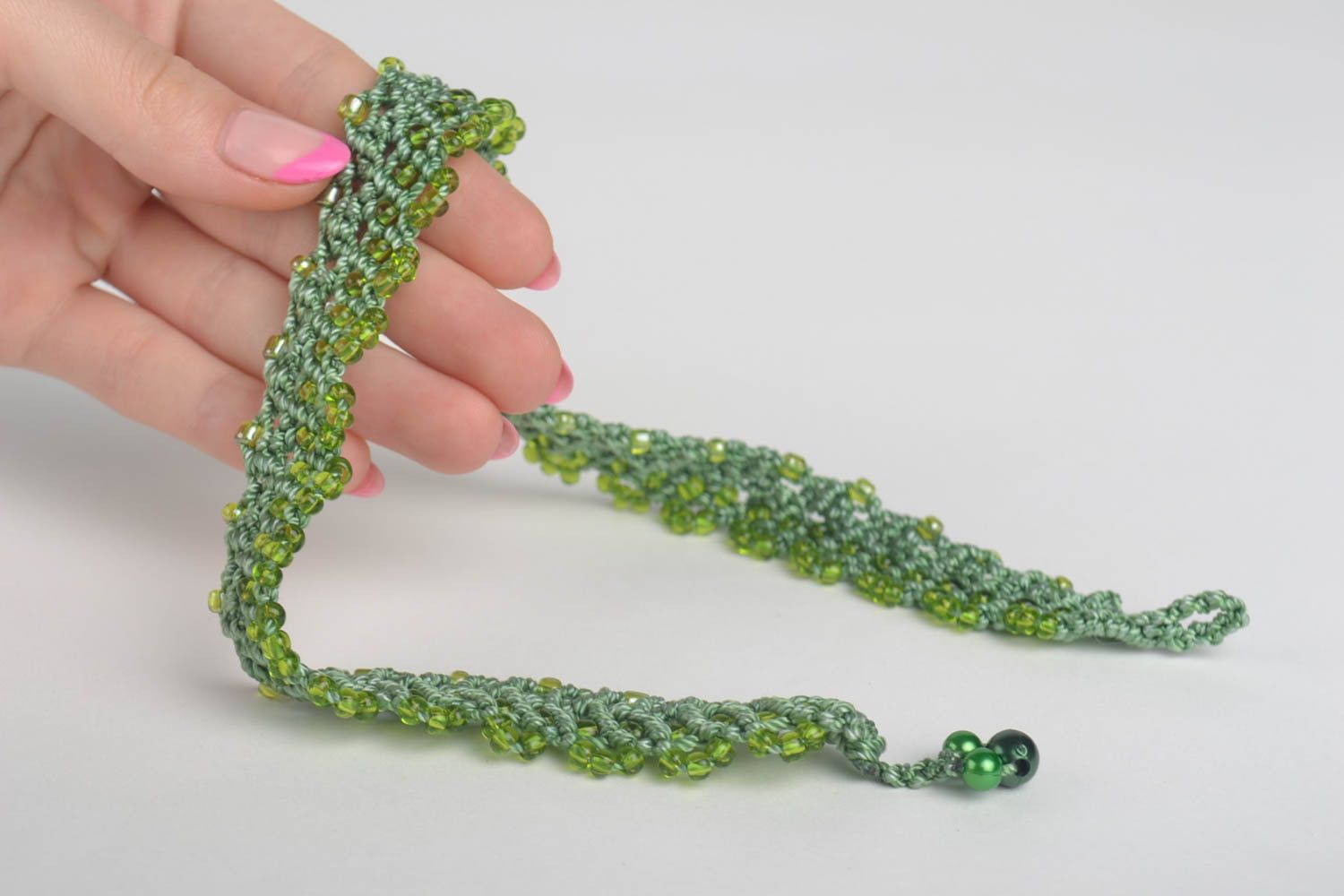 Collier textile fait main Bijou textile Accessoire femme perles de rocaille fils photo 5