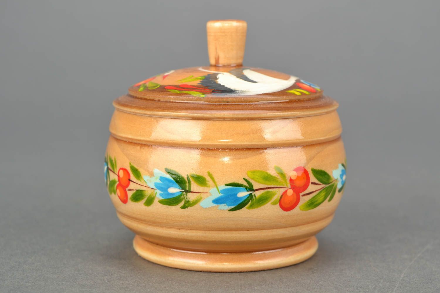 Handmade wooden salt pot with painting photo 1
