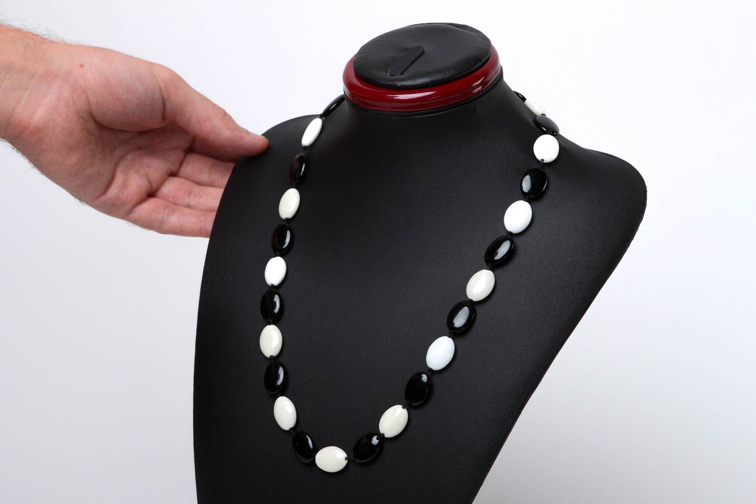 Collar artesanal de ágata blanco y negro bisutería de moda regalo para mujer foto 5