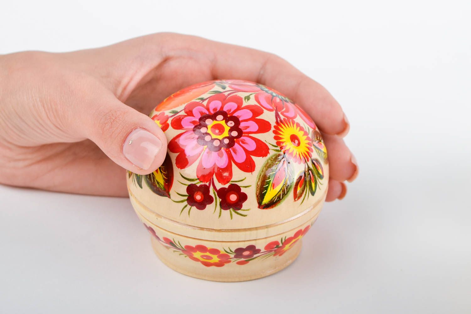 Boîte à bijoux fait main Boîte en bois ronde petite avec fleurs Déco maison photo 2