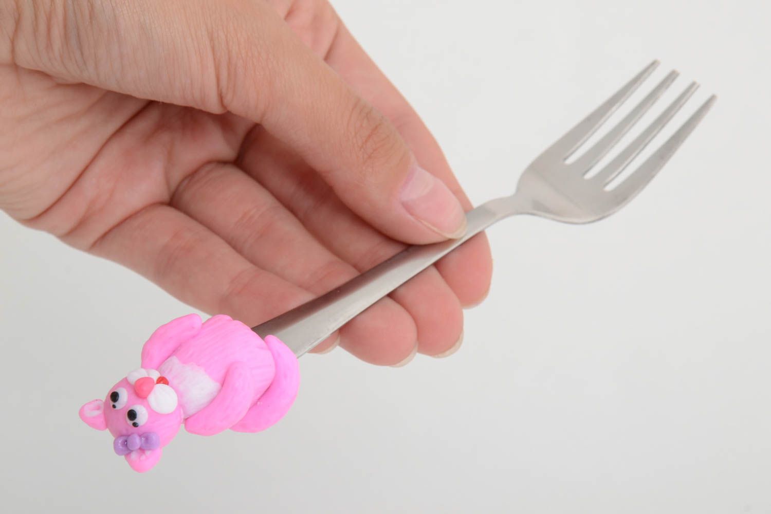 Tenedor de cocina artesanal rosado utensilio para comer regalo original  foto 5