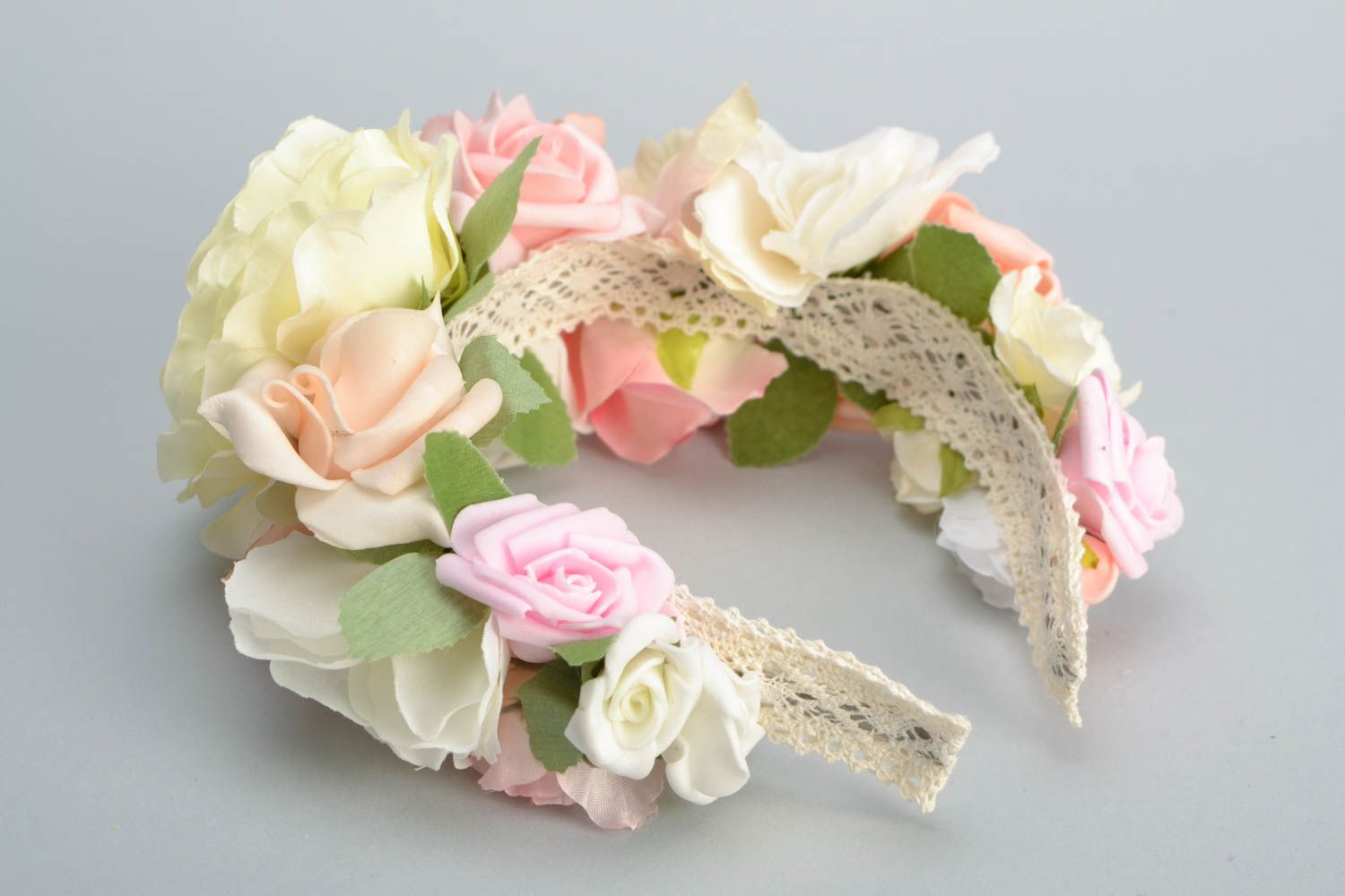 Headband with flowers made of foamiran White Peonies photo 5
