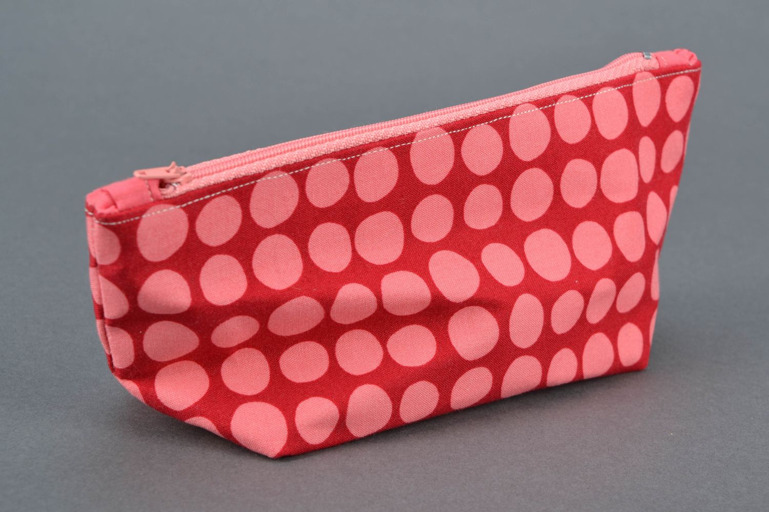 Handmade cosmetic bag sewn of polka dot fabric photo 3