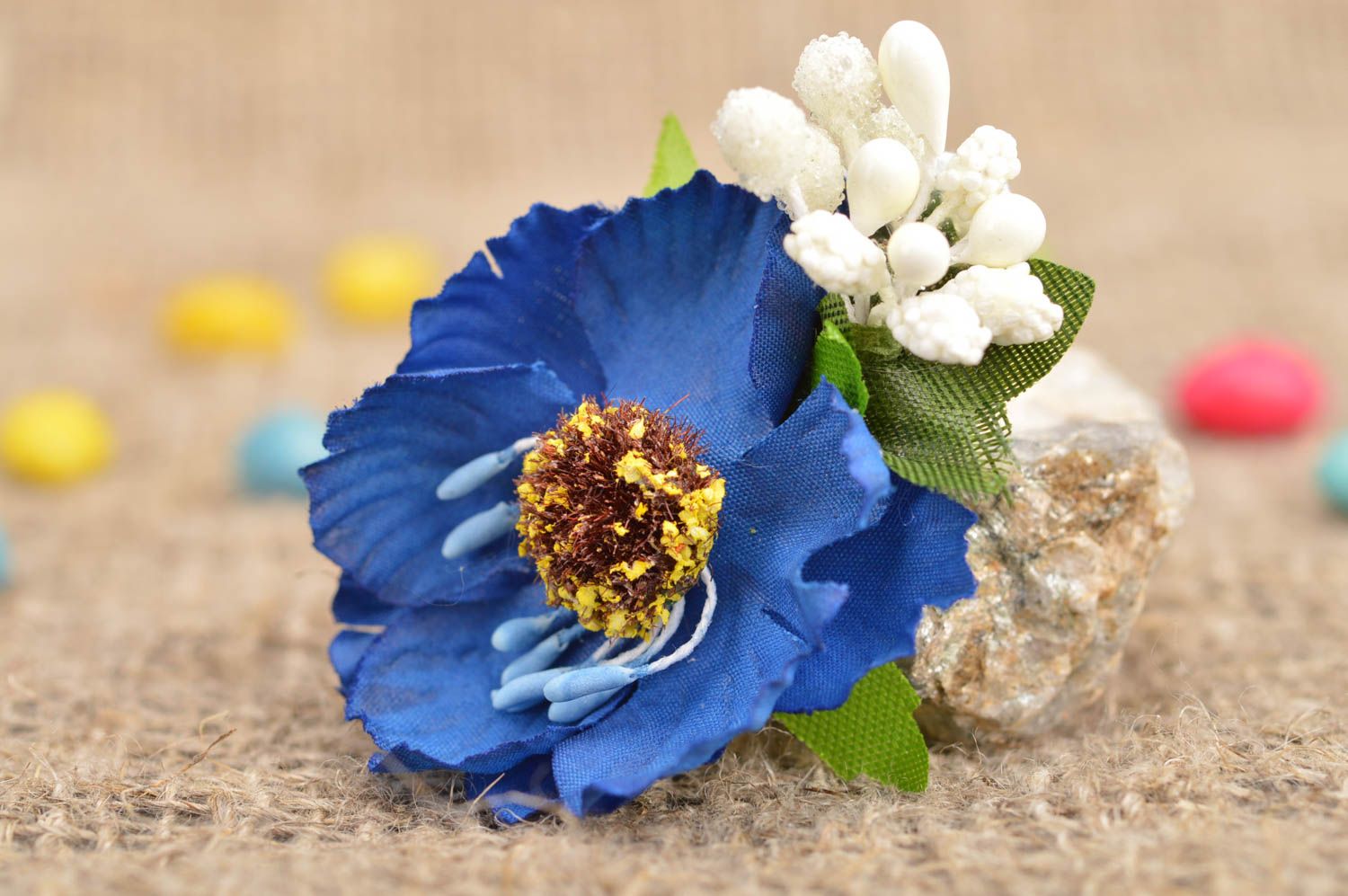 Handmade blaue Blumen Haarklammer aus Stoff für Kind Geschenk für Mädchen schön foto 1