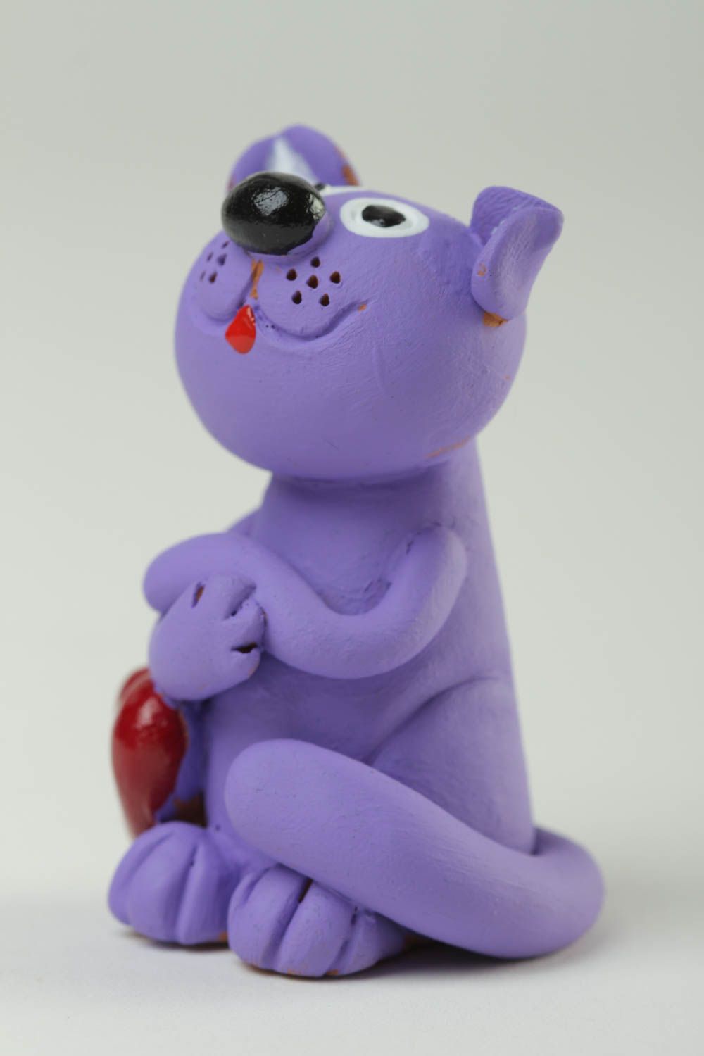 Statuette décorative Figurine fait main petit chat violet en argile Déco maison photo 2