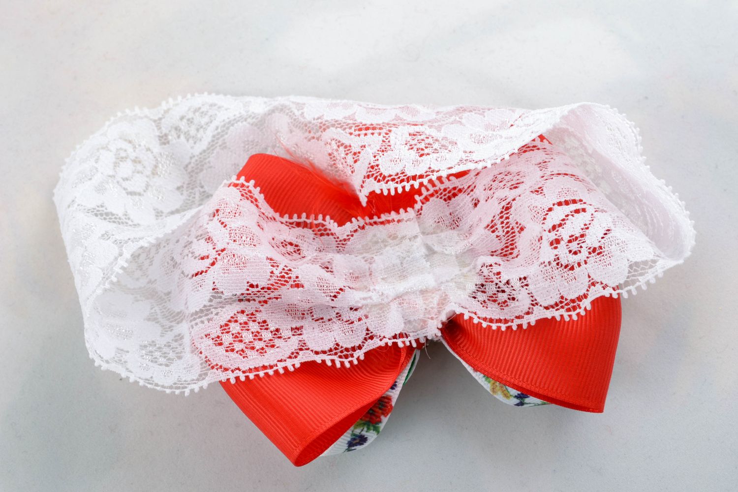 Designer headband with rep ribbons and lace photo 3