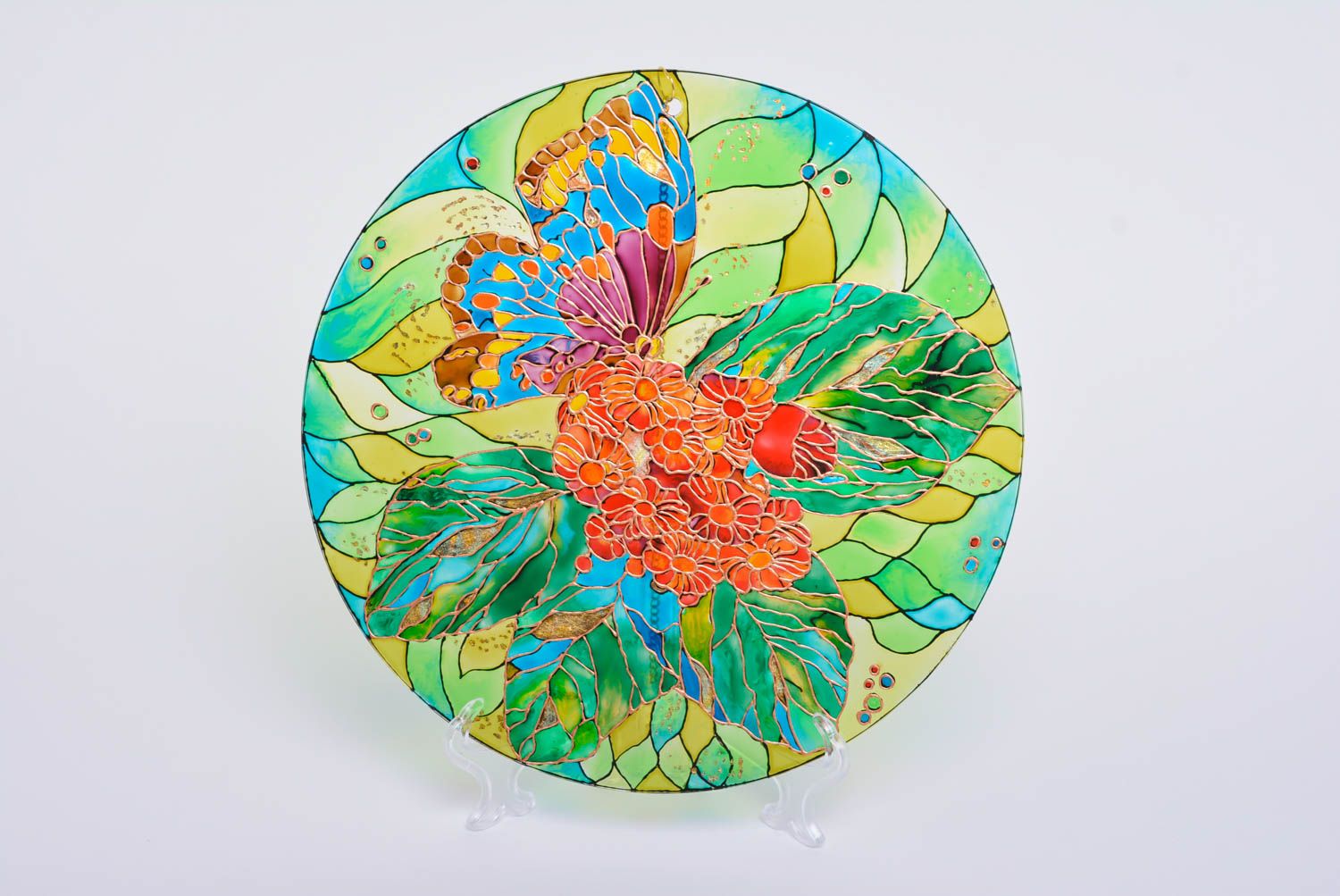 Decorative glass plate adorned with stained glass paints bright interior decor photo 1