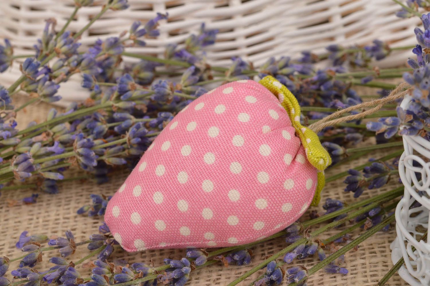 Handmade small designer wall hanging cotton fabric soft toy pink strawberry photo 1