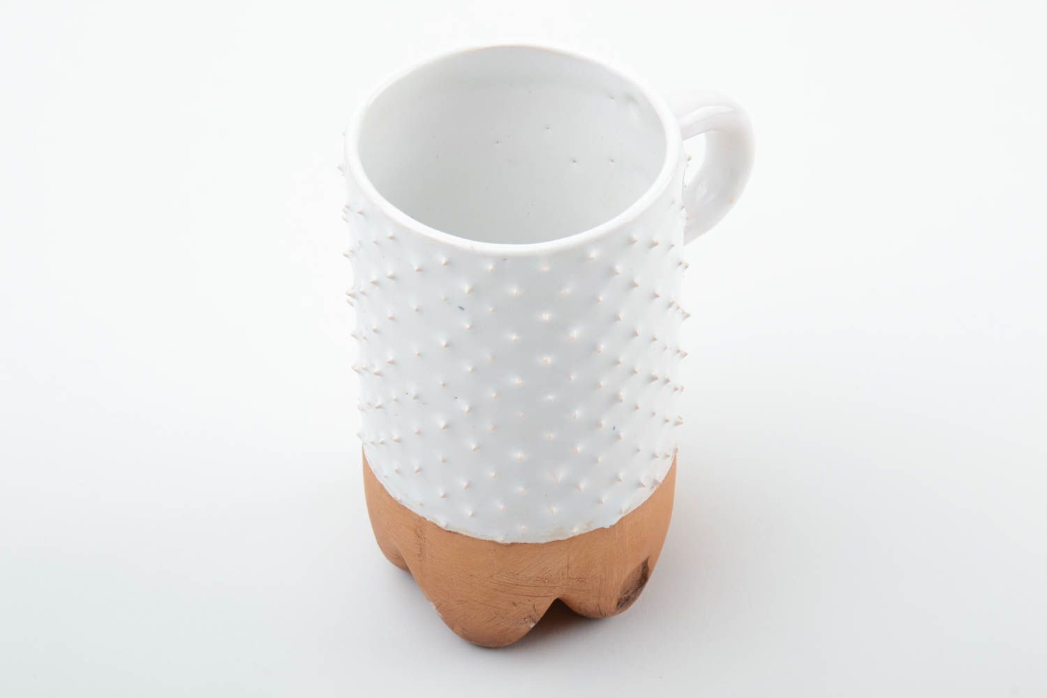 Mug céramique blanc-brun original grand 50 cl avec anse vaisselle faite main photo 2