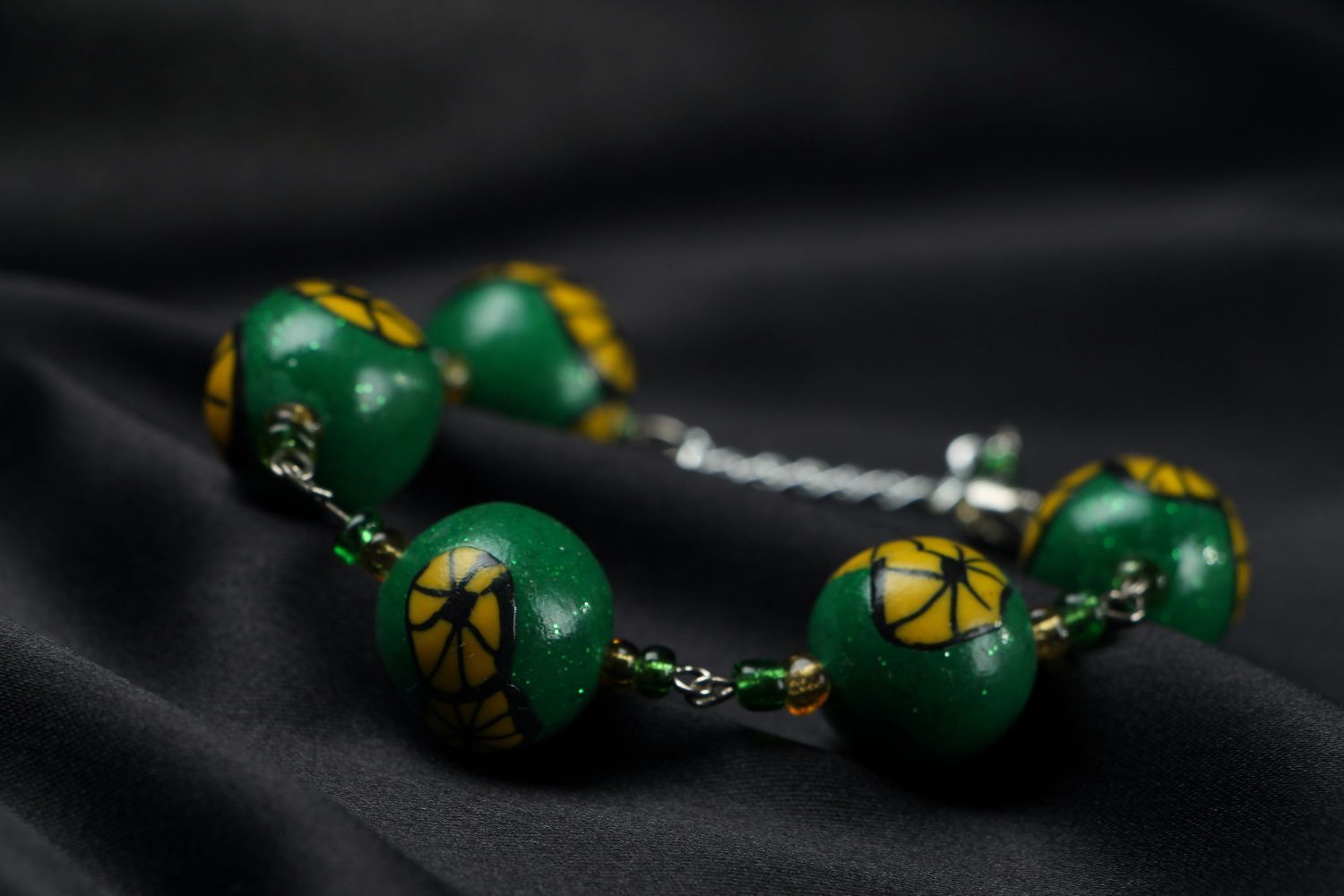 Bracelet en argile polymère vert Citrons  photo 3