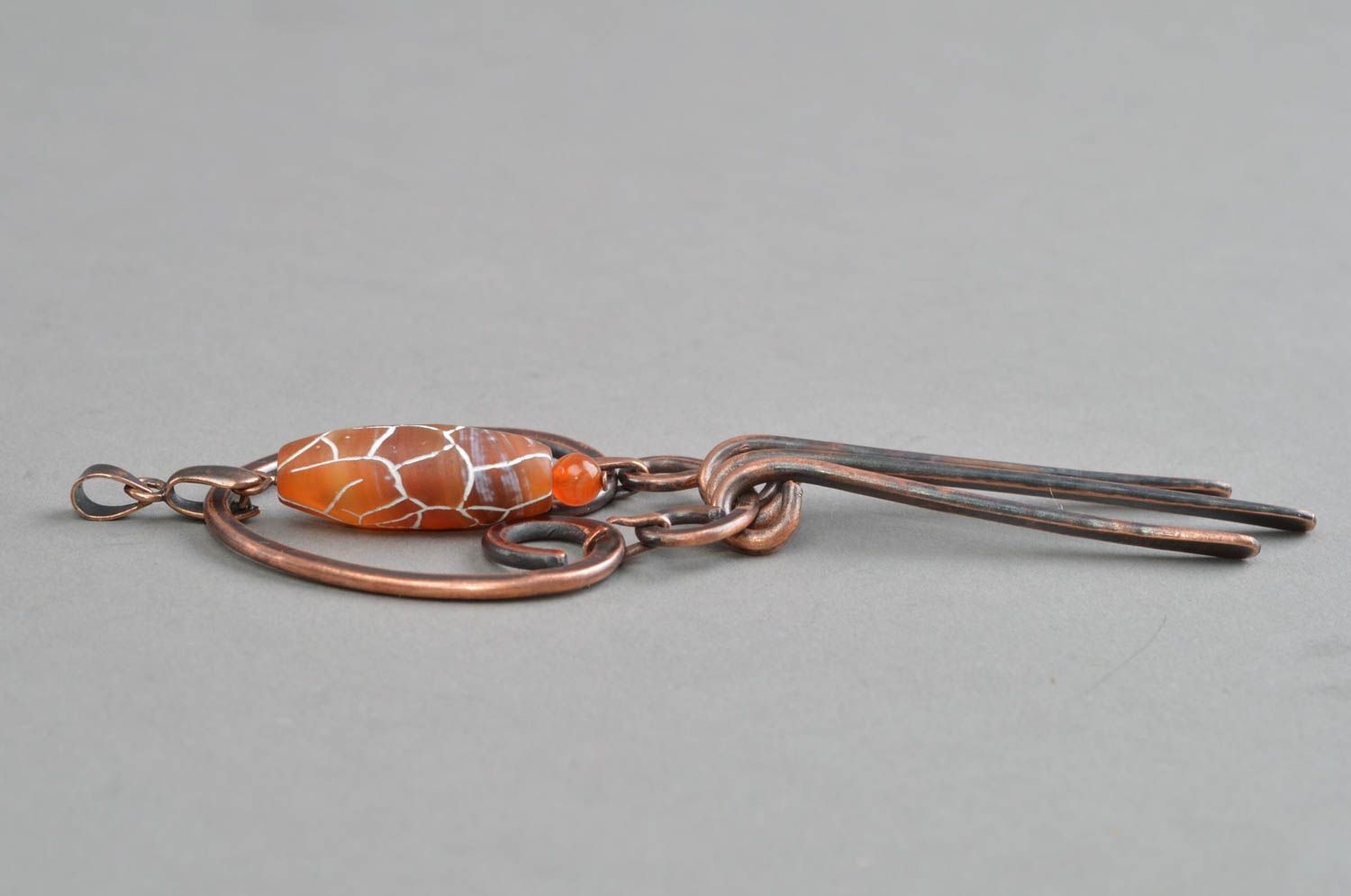 Handmade jewelry copper pendant orange agate jewelry unique gift for women photo 4