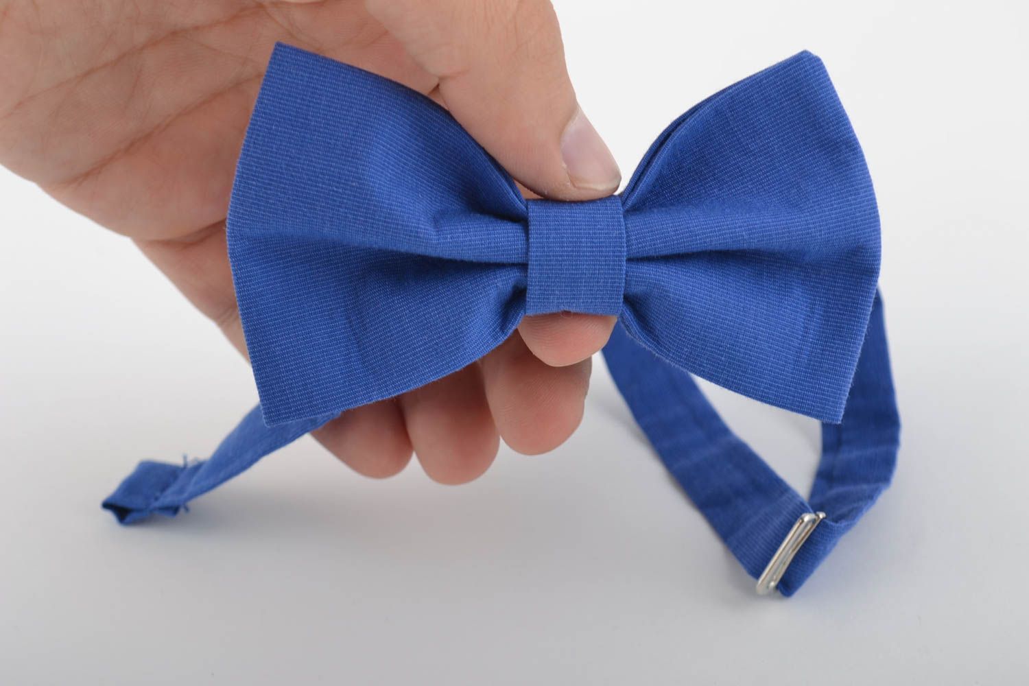 Noeud papillon bleu en tissu de coton taille ajustable accessoire fait main photo 4