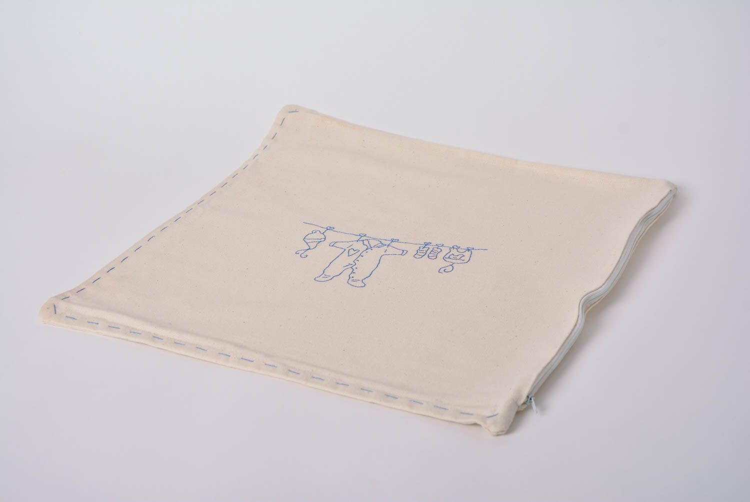 Funda de almohada de tela natural de lino mezclado bordada a mano artesanal foto 2