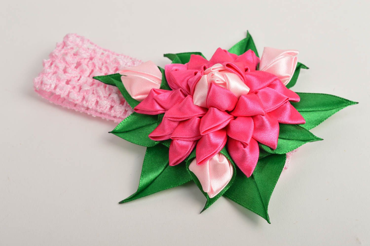 Banda con flores hecha a mano rosada cinta para el pelo regalo para chicas foto 2