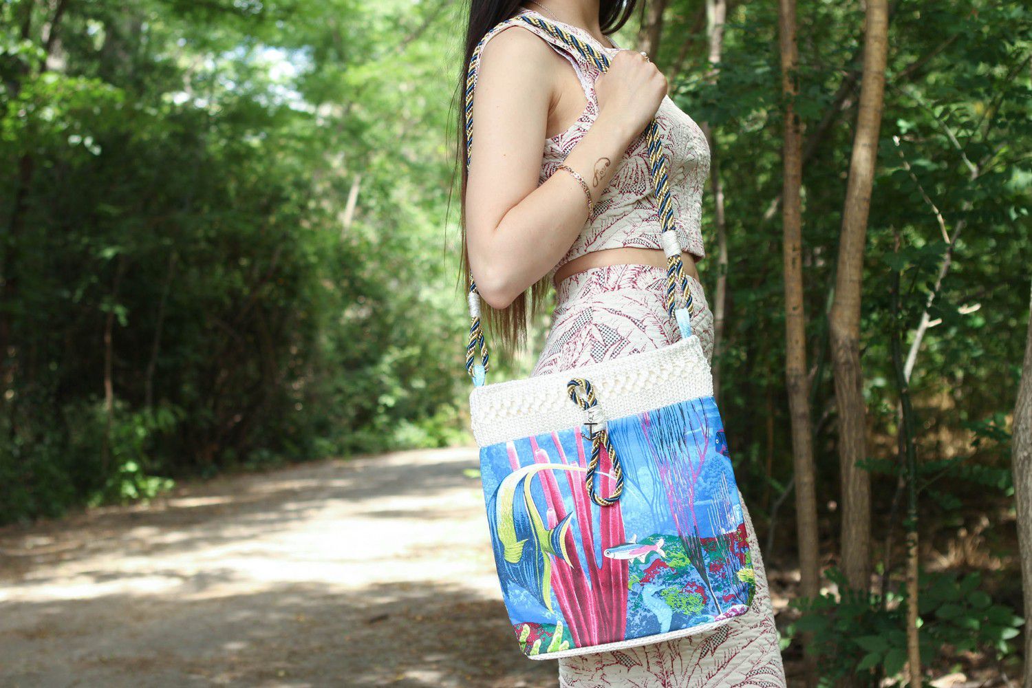 Bag with marine print, handmade photo 7