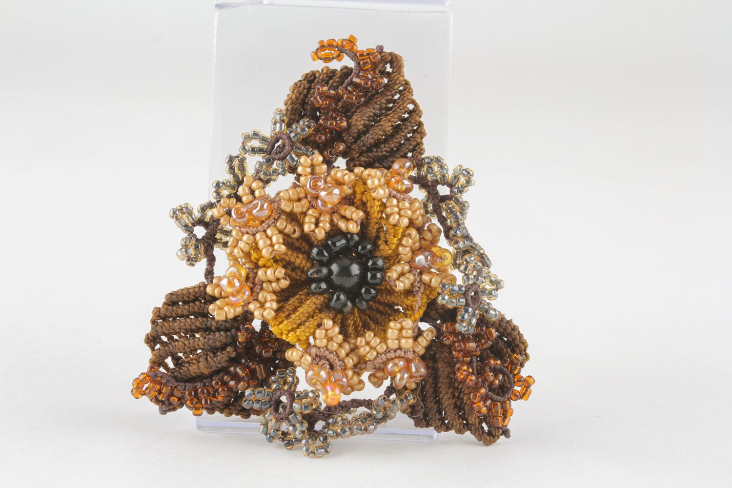 Fleur macramé faite main Fourniture bijoux marron fils synthétiques Loisirs créatifs photo 4