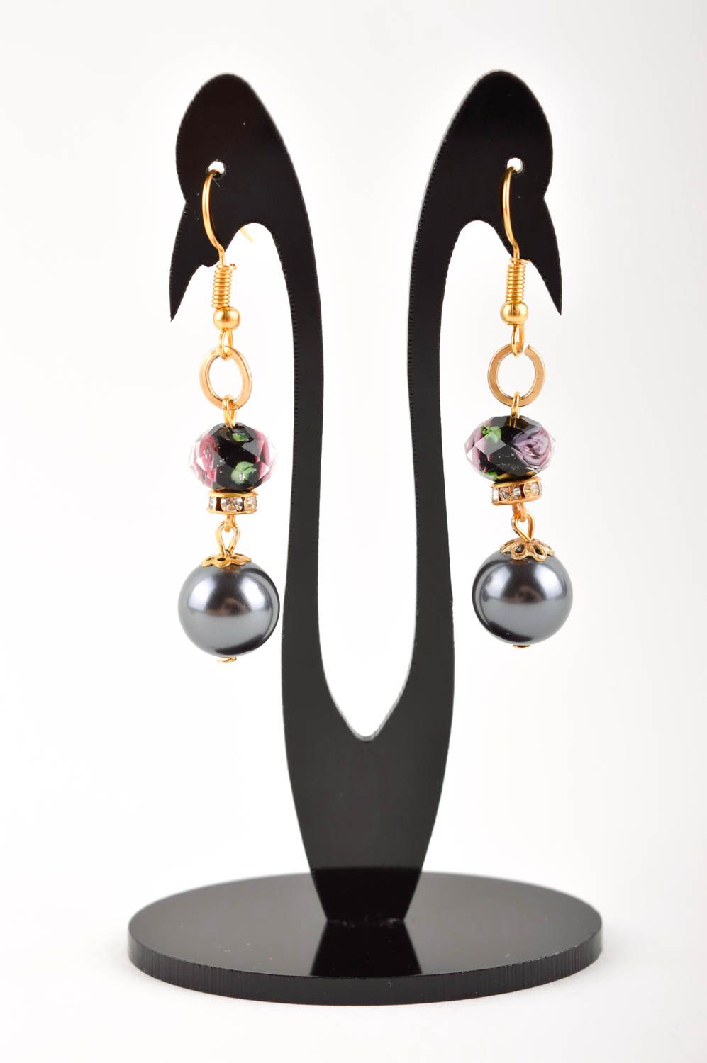 Handmade earrings with artificial pearls designer accessories fashion jewelry photo 2