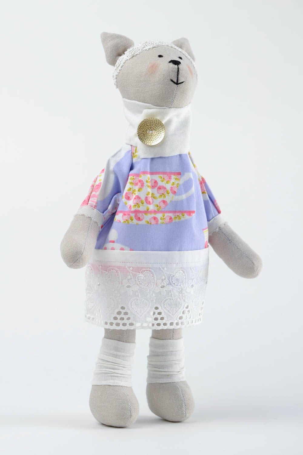 Poupée Chat en tissu coton lin Peluche faite main originale Cadeau pour enfant photo 4