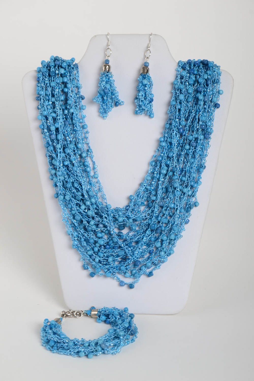 Handmade beaded necklace elegant blue earrings designer evening necklace photo 2