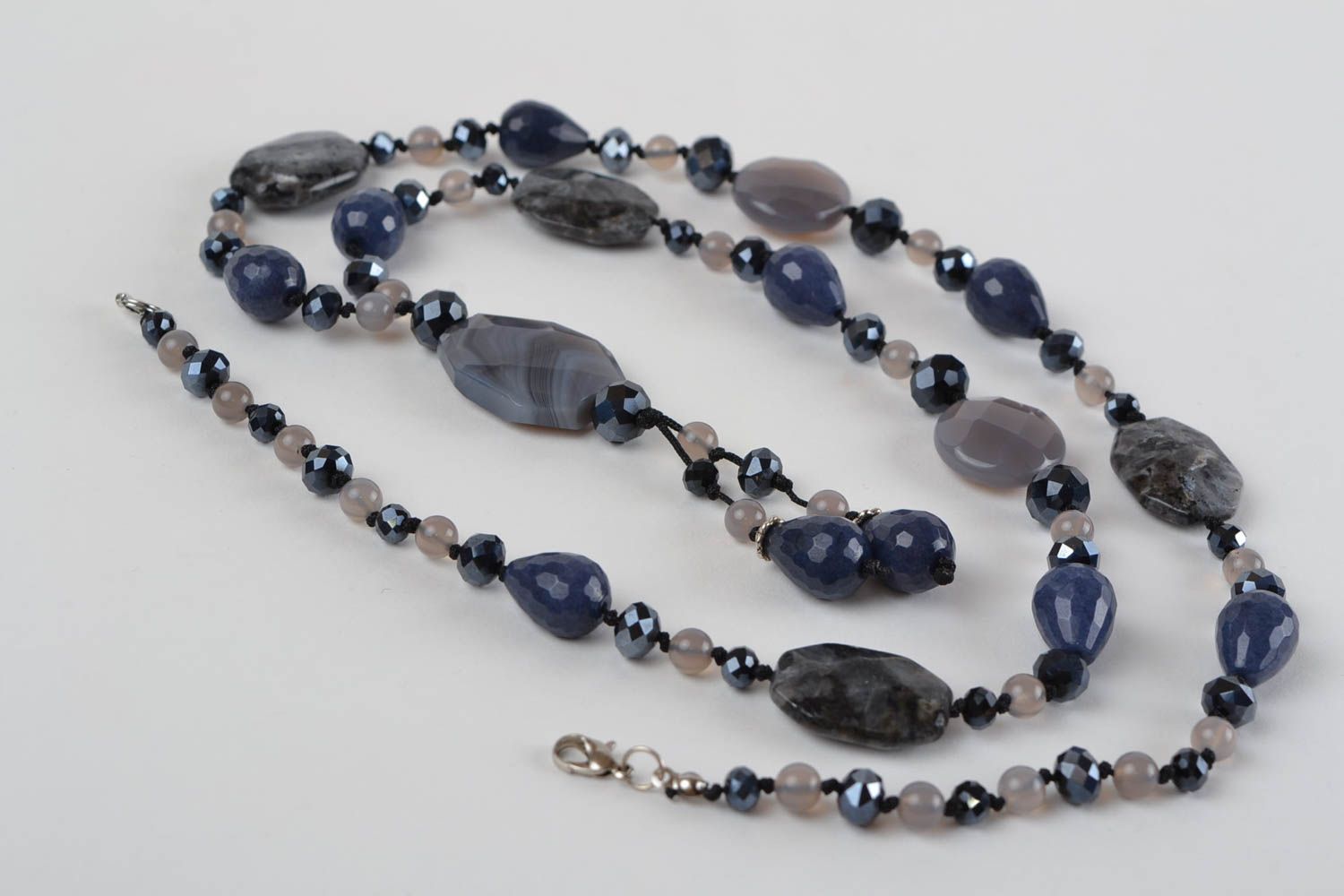 Handmade dark long natural stone designer necklace with pendant stylish photo 3