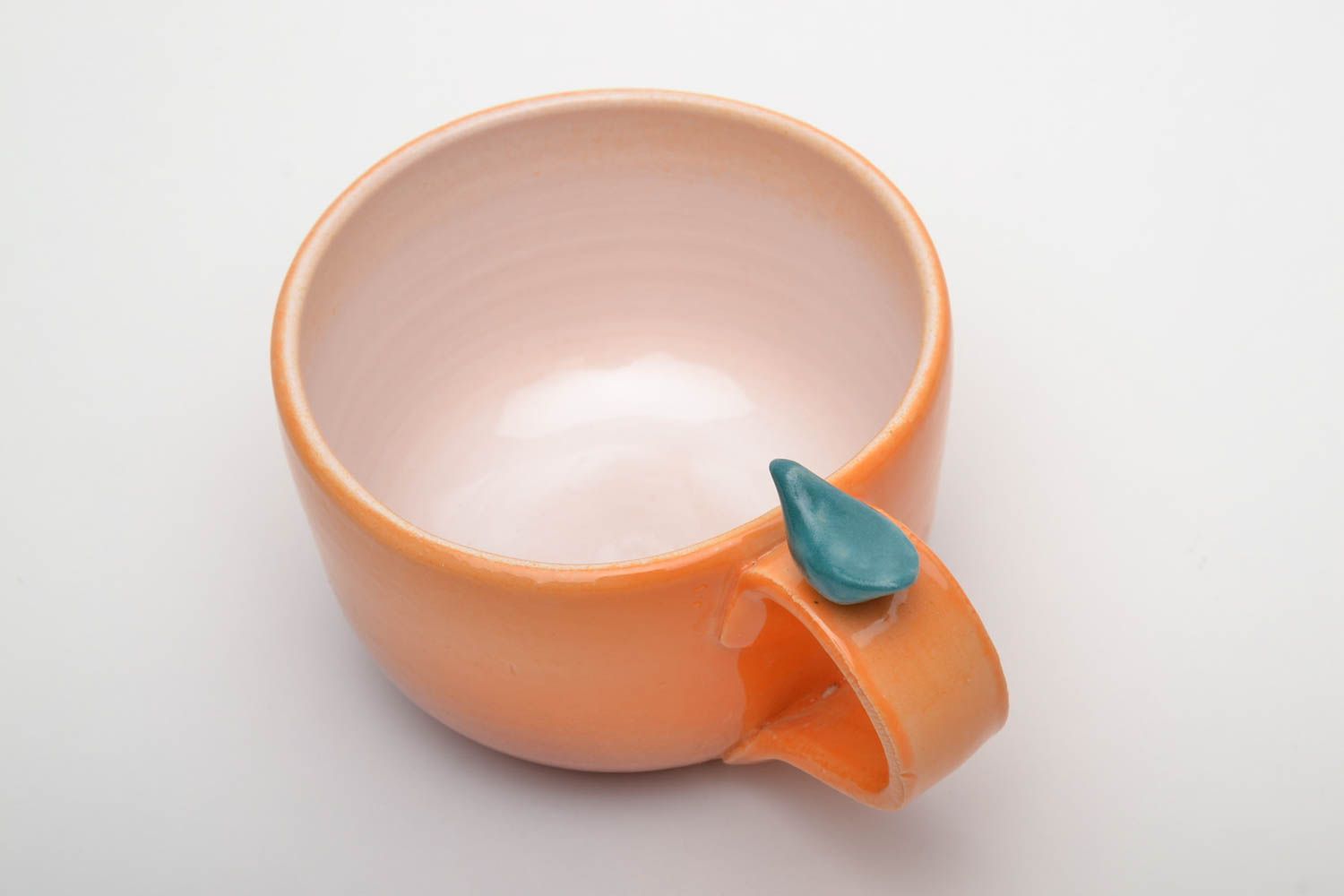 Handmade orange color coffee cup 6 oz with handle photo 3