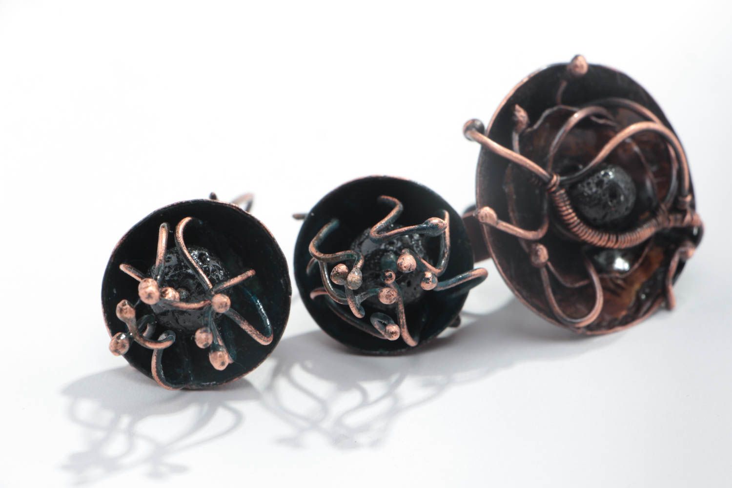 Conjunto de joyas de cobre de pendientes y anillo artesanales originales Medusas foto 4