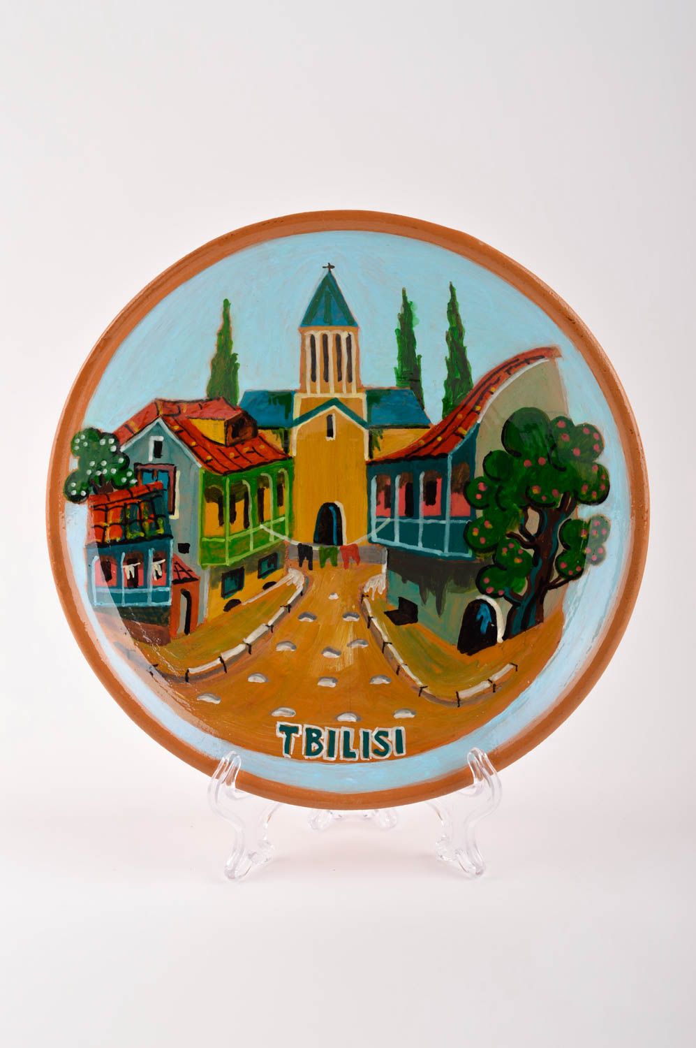 Plato de cerámica pintado hecho a mano vajilla de barro objeto de decoración  foto 2