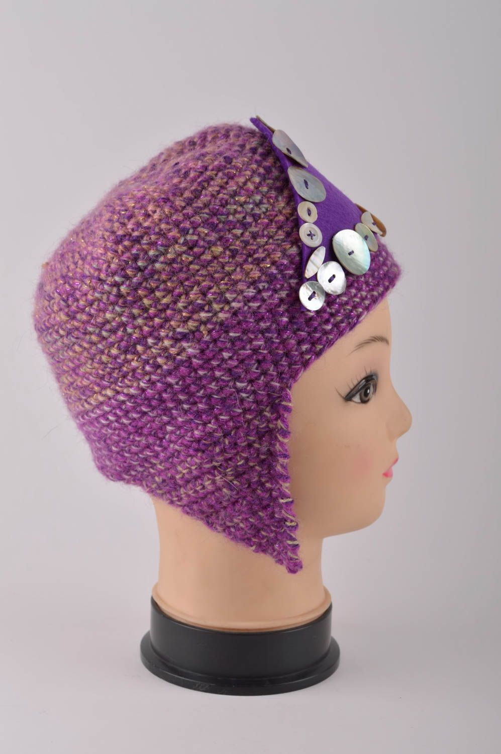 Bonnet fait main Chapeau en laine de lilas Vêtement pour femme original photo 3