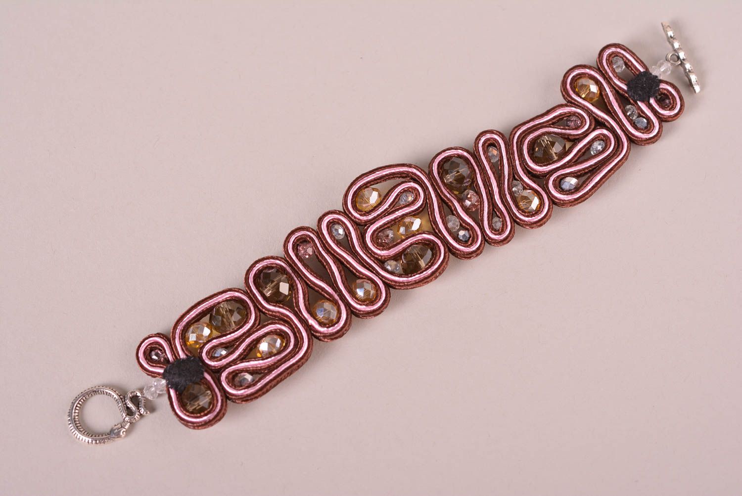 Wide handmade soutache bracelet textile bracelet with beads costume jewelry photo 3