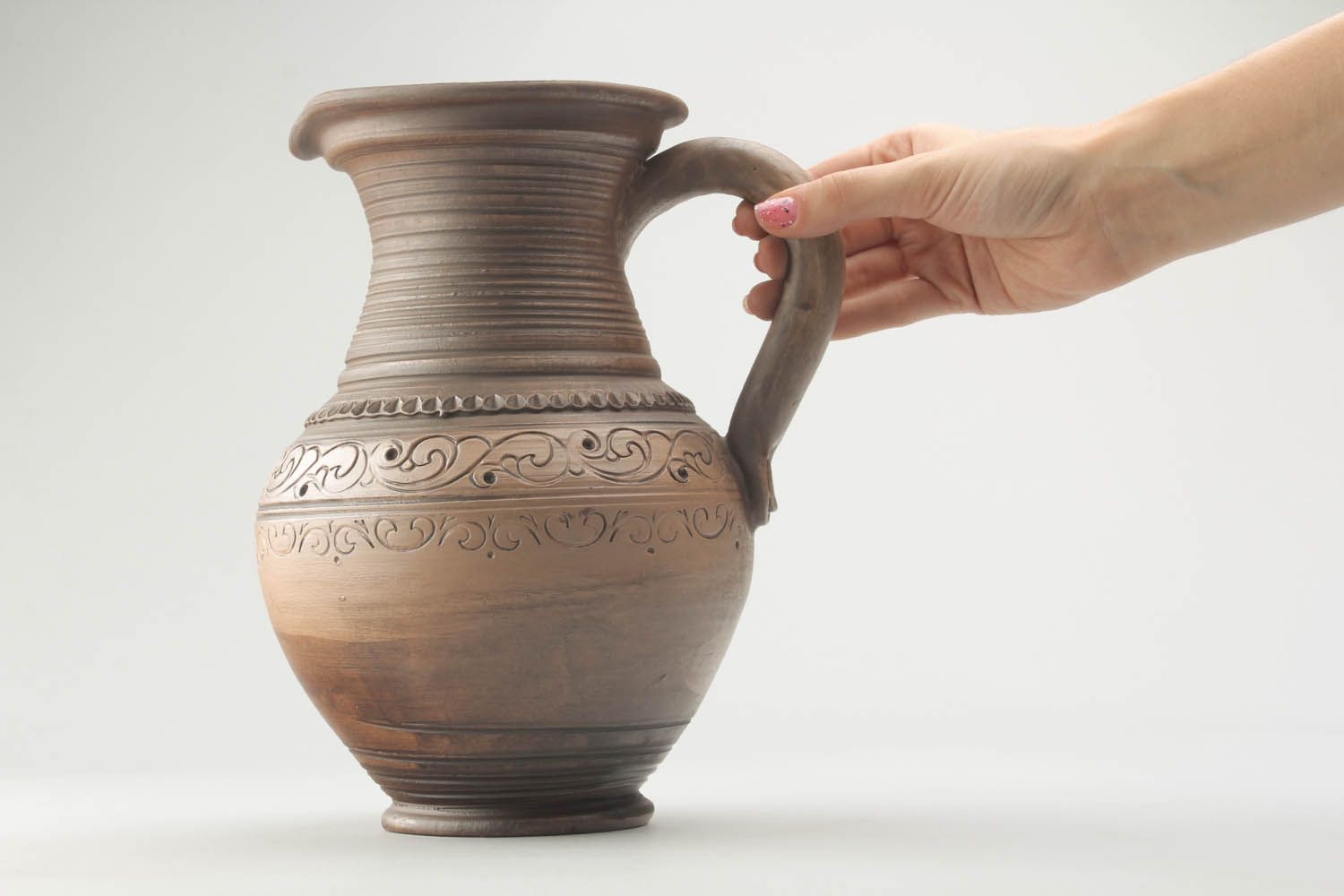 50 oz ceramic handmade white clay water jug with handle 2,5 lb photo 2