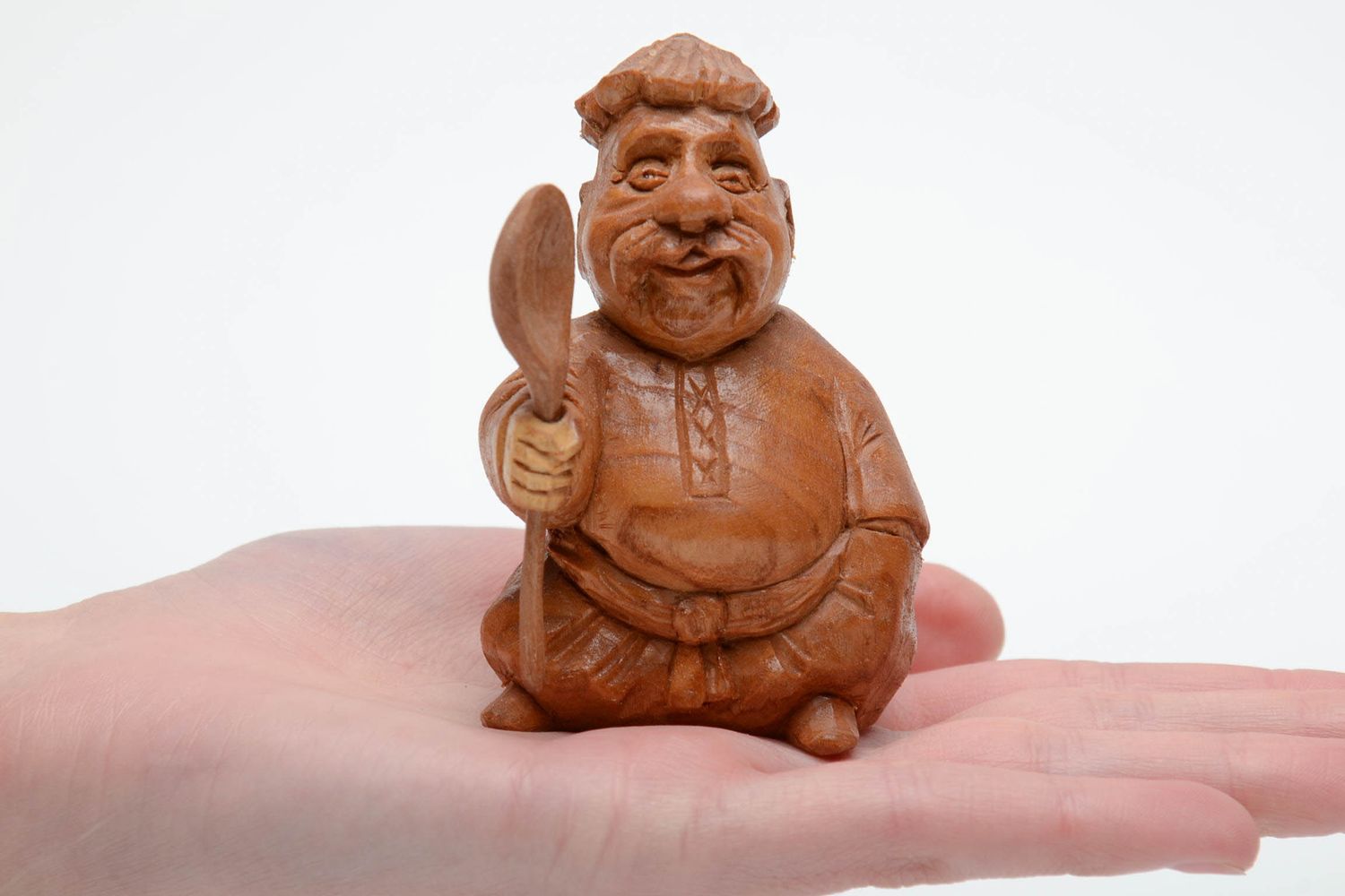 Small hand carved wooden figurine Cossack with Spoon photo 5