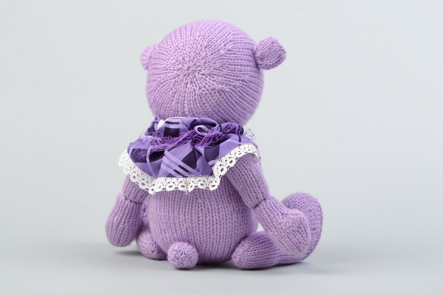 Handmade decorative crocheted purple bear toy with a bow for children photo 5
