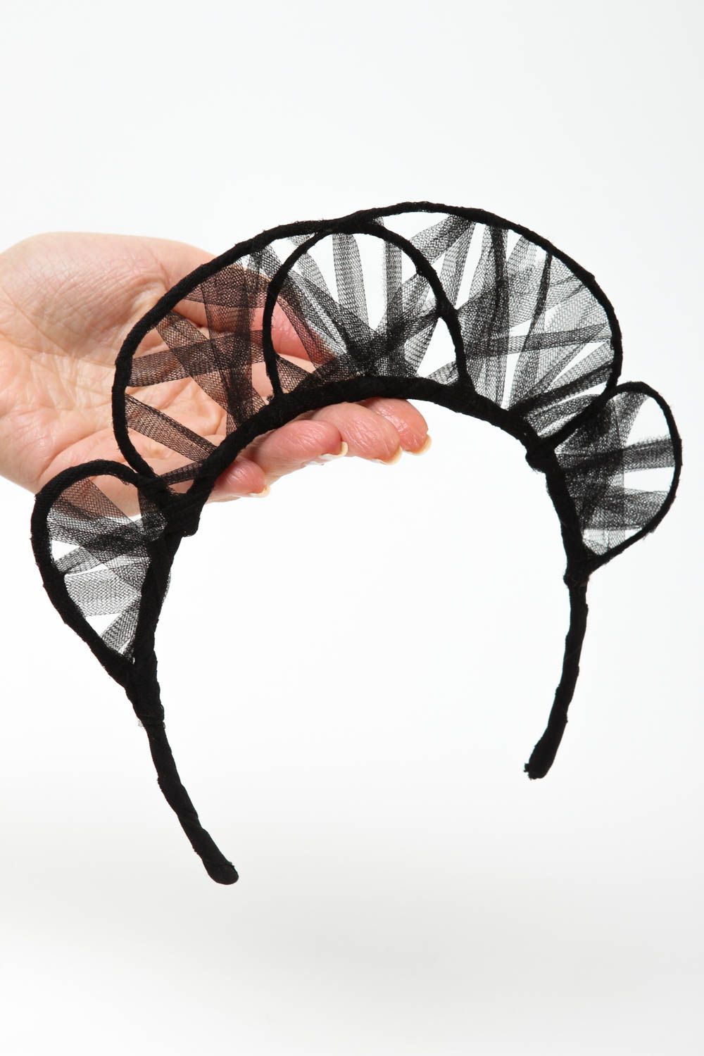 Обруч на голову ручной работы украшение для прически модная бижутерия черная фото 5