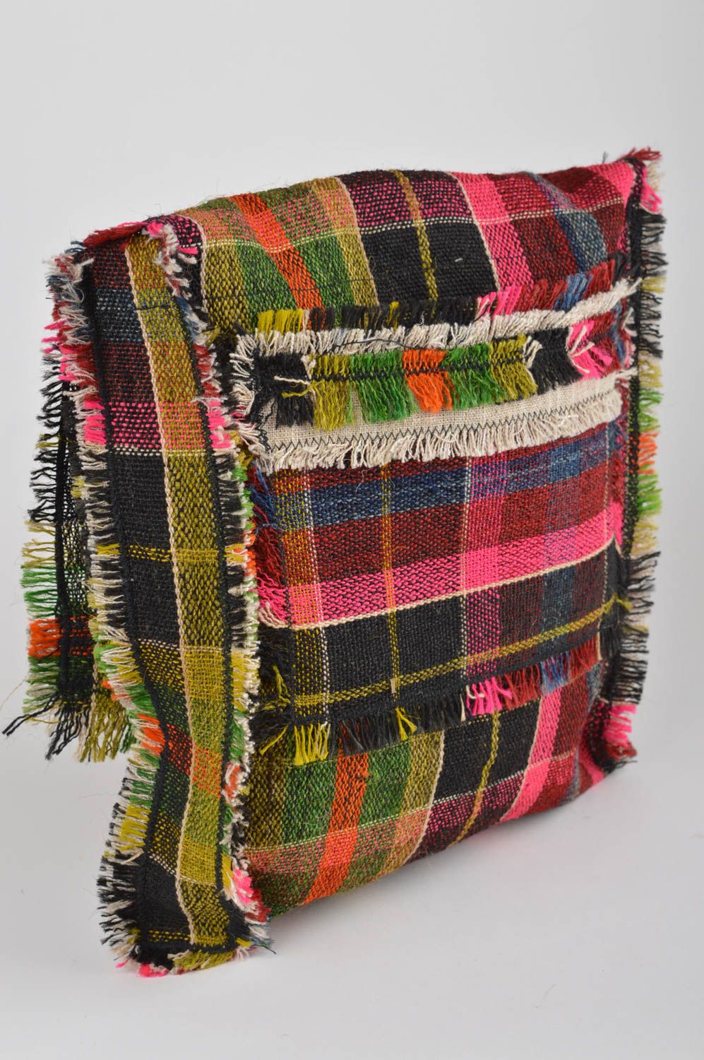 Bolso pequeño con bolsillo de lana a cuadros hecho a mano al hombro original foto 4