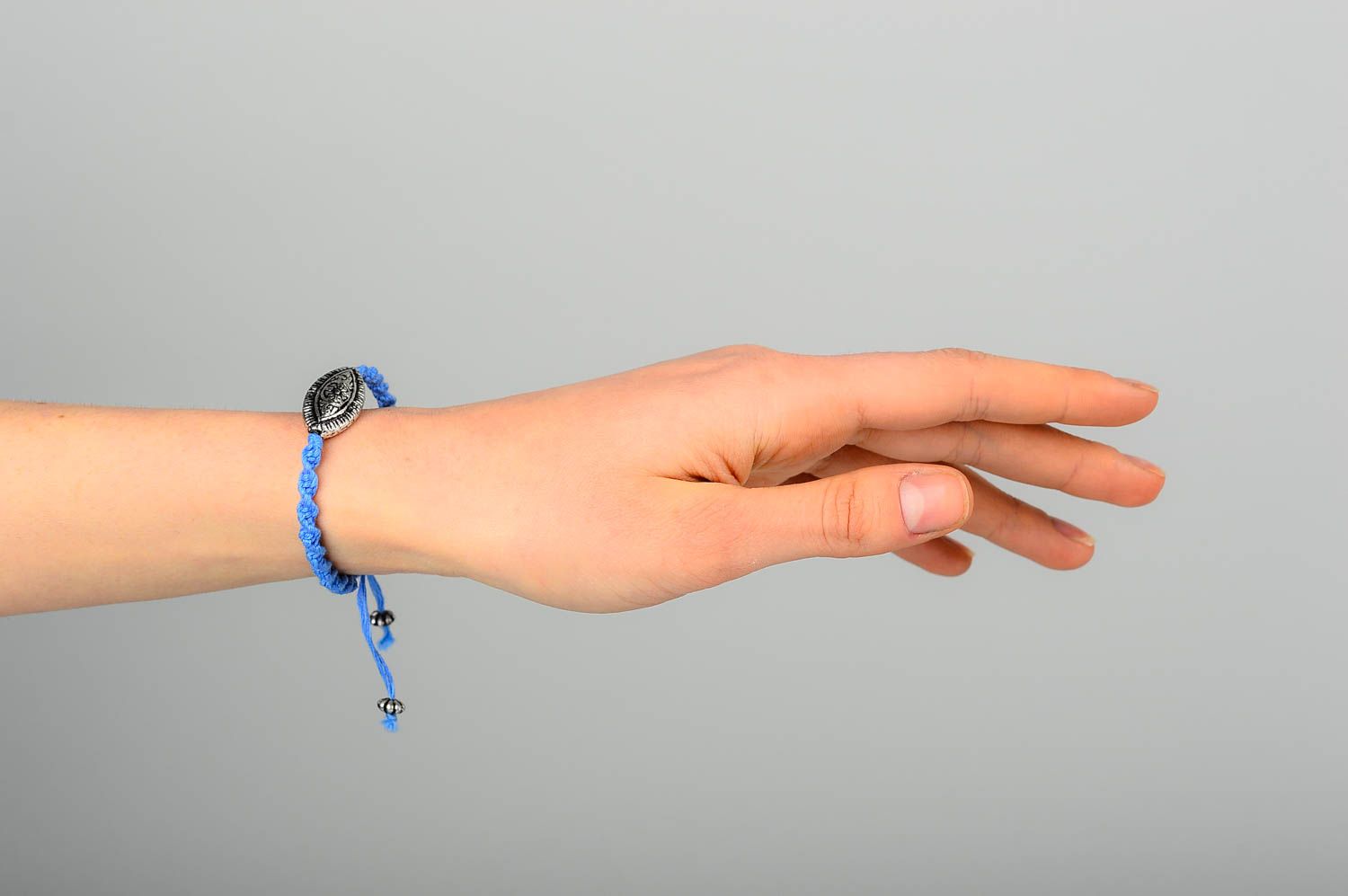 Handmade designer wrist bracelet unusual blue bracelet textile accessory photo 2