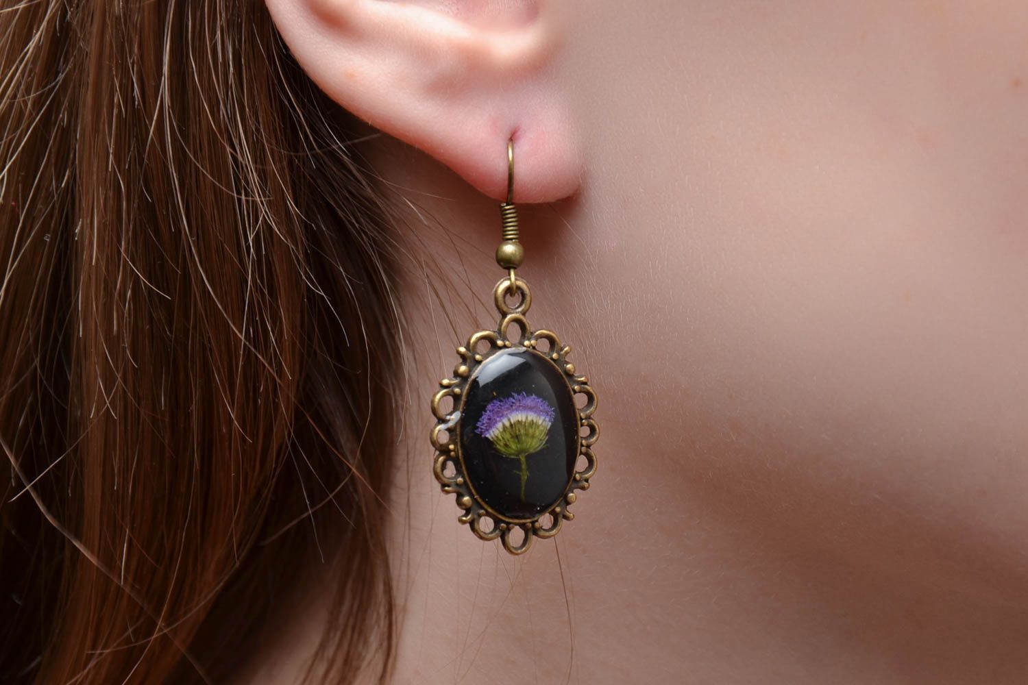 Earrings with real wildflowers photo 2