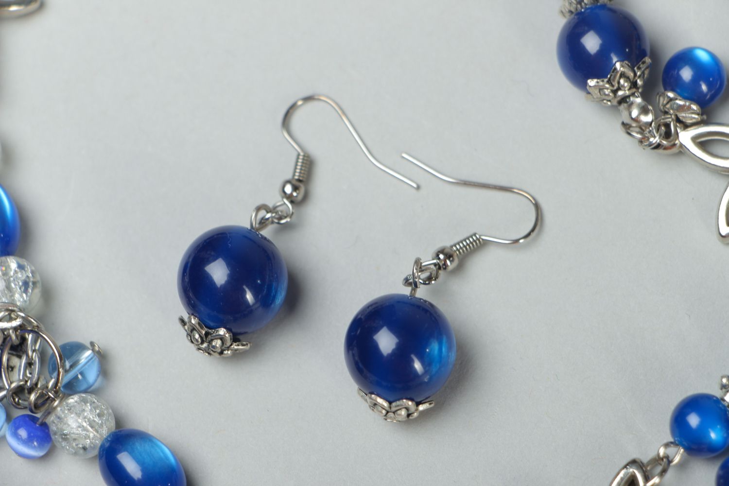 Handmade plastic bead jewelry set Blue Night photo 2