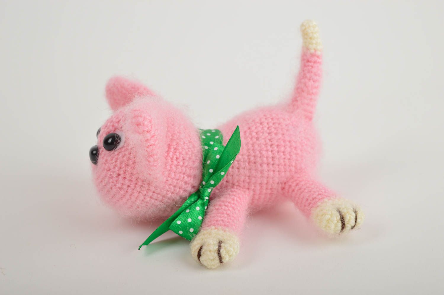 Jouet tricoté Peluche faite main chat rose Cadeau pour enfant original photo 3