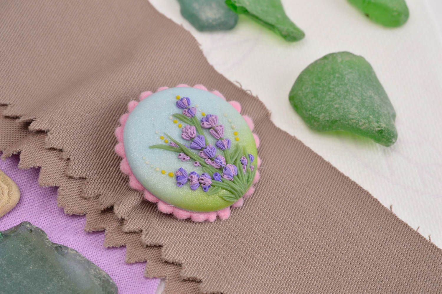 Handmade polymer clay brooch accessory for girl bijouterie for girl best gift photo 1