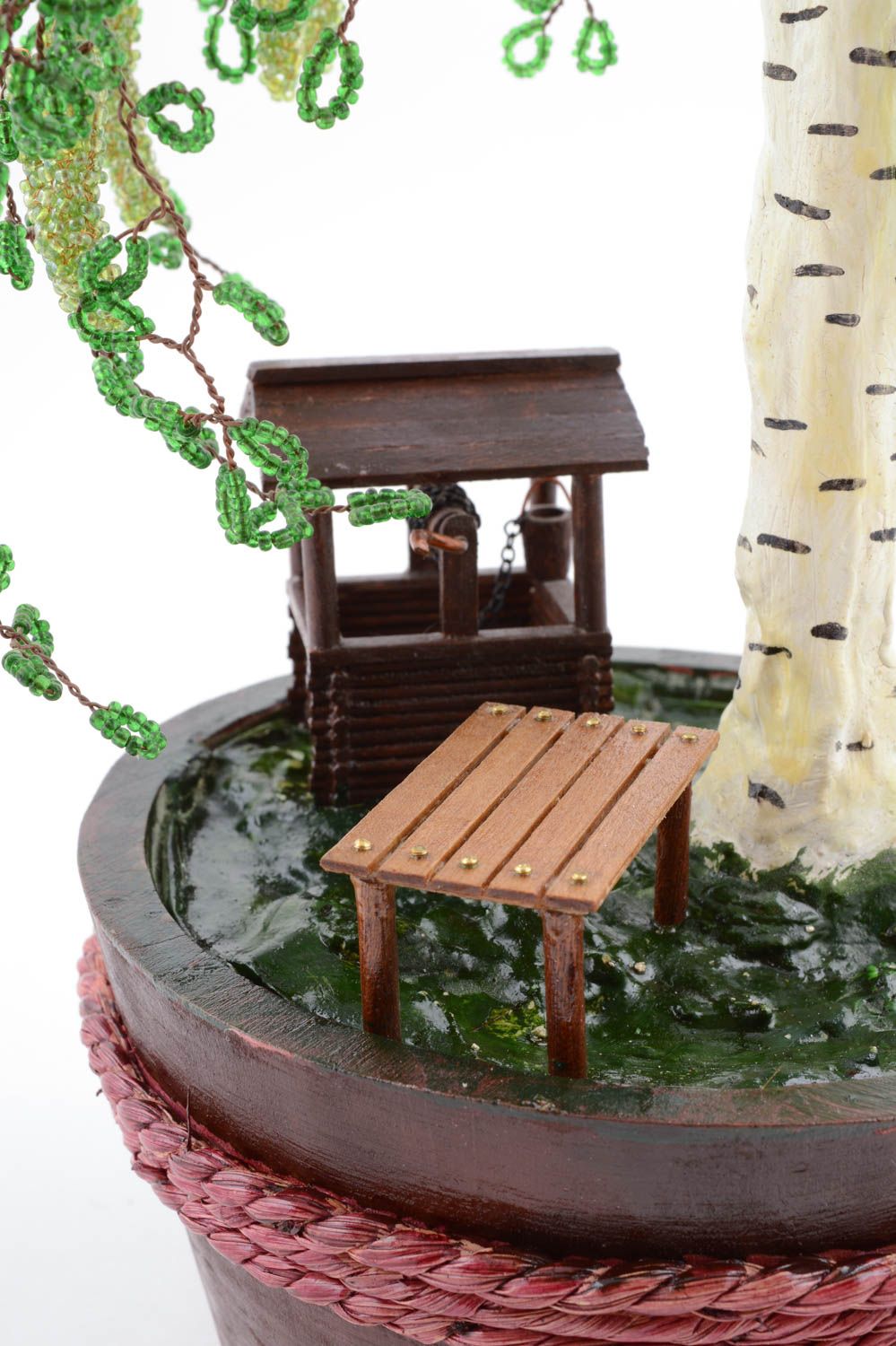 Декоративное искусственное дерево из бисера ручной работы Береза для дома фото 4