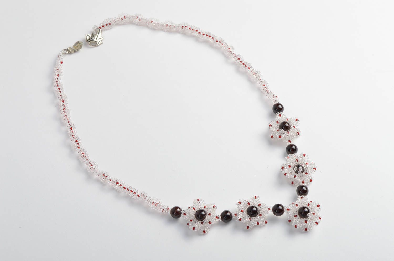 Designer seed beaded garnet necklace handmade jewelry present for woman photo 3