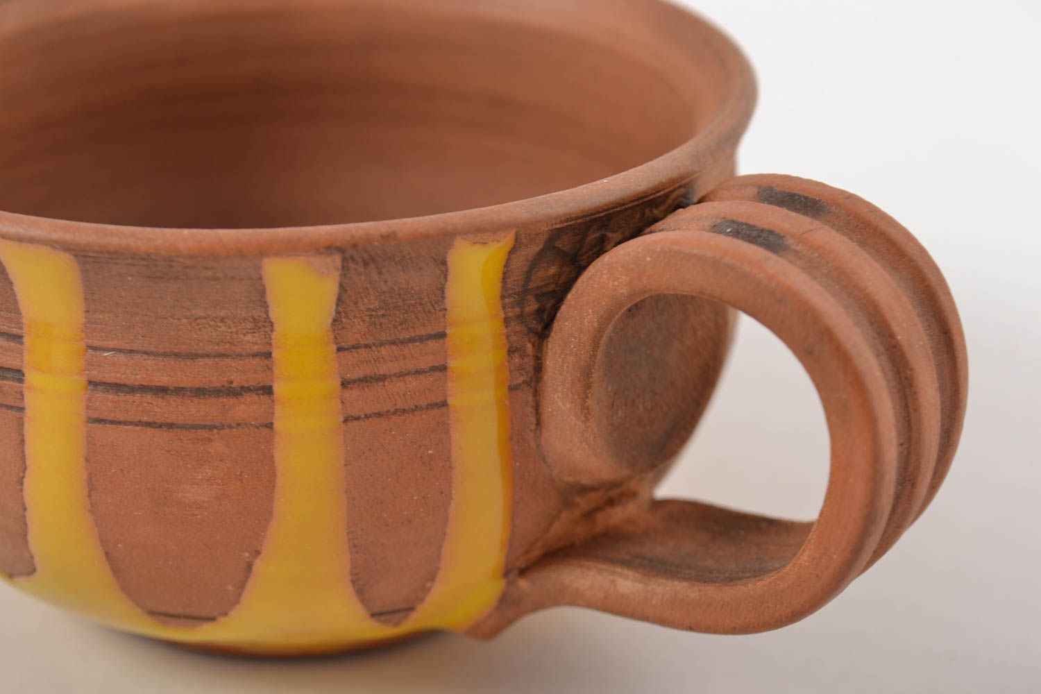 Handmade coffee mug in brown and yellow color 8 oz, 0,35 lb photo 5