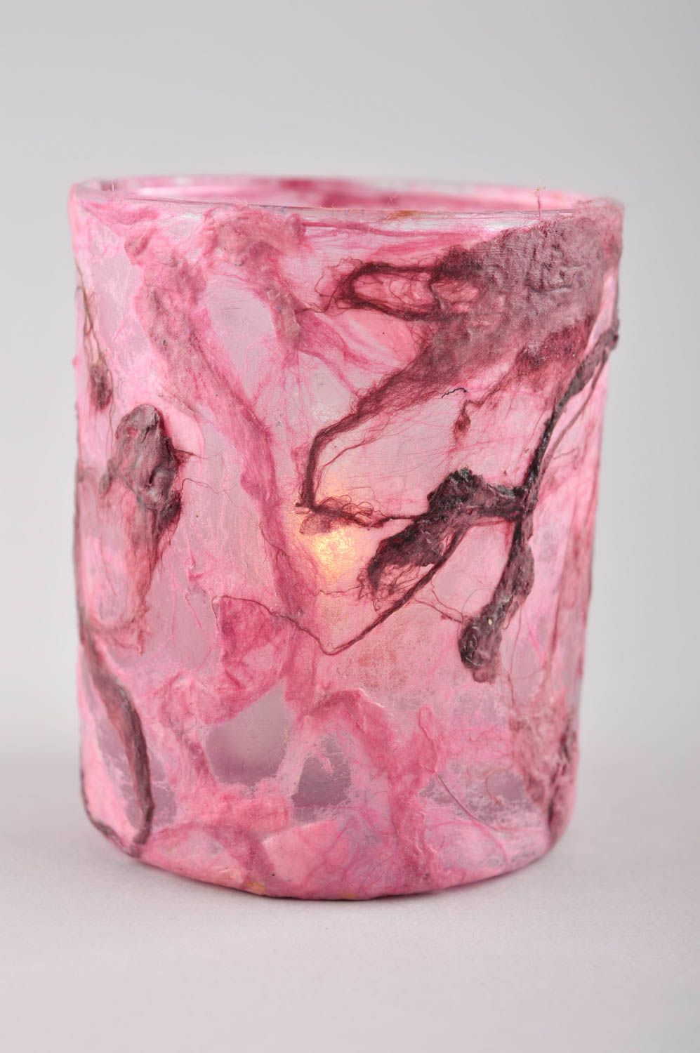 Portavelas de vidrio hecho a mano elemento decorativo regalo original color rosa foto 3